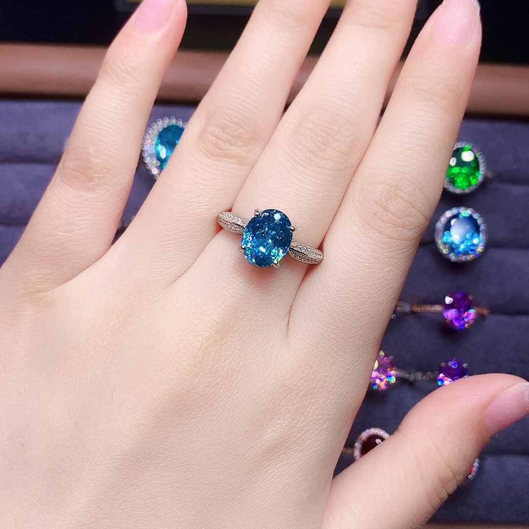 戒指银S925镶嵌帕拉依巴碧玺