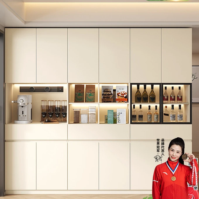 全实木定制餐边柜橡木客厅家用白色收纳靠墙一体玻璃碗柜储物橱柜