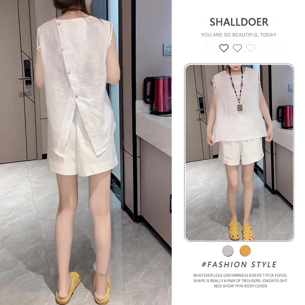 夏季新款薄款设计感套装宽松显瘦开叉洋气透气无袖短裤两件套