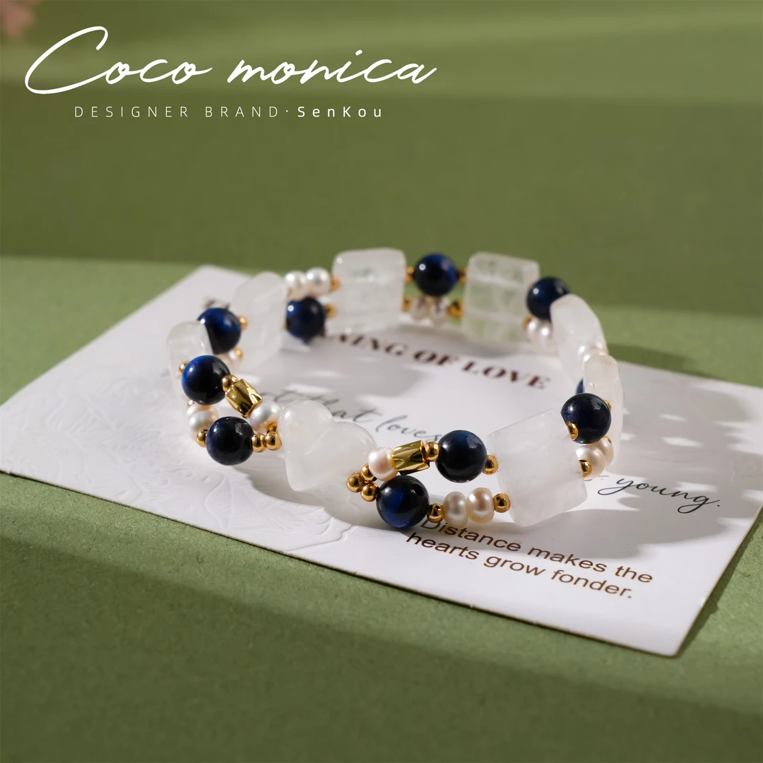 【小霞珠宝】原创手链青金石白水晶手牌珍珠手链时尚珍珠 AD230