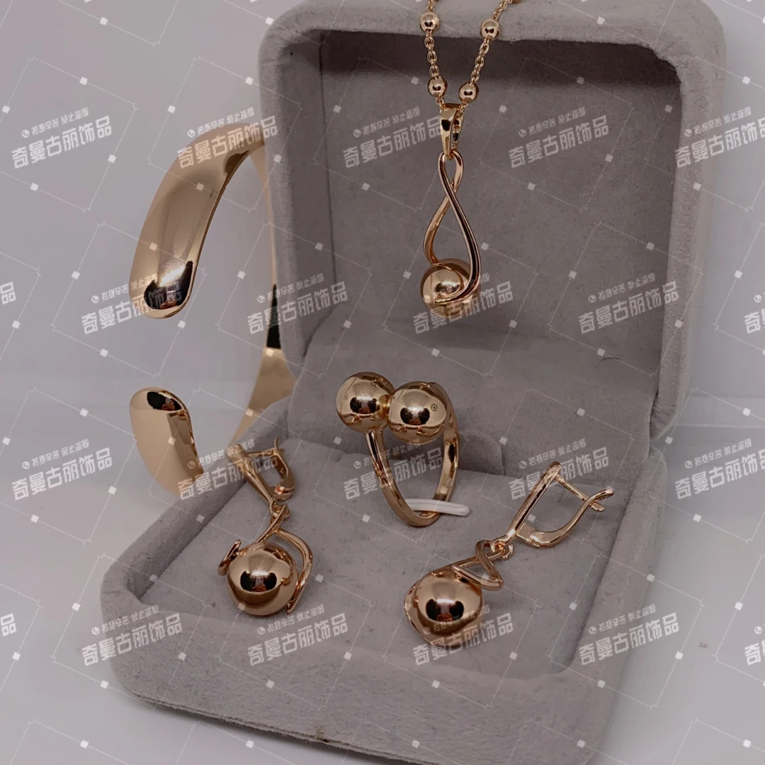 铜合金耳饰 21不掉色铜镀红金吊坠项链戒指套装欧美素款58585