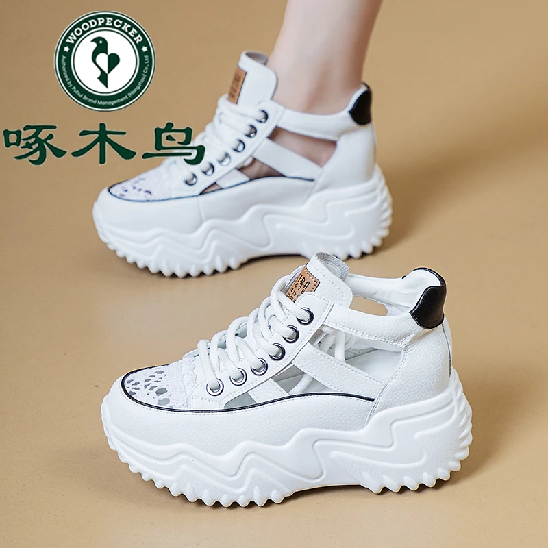 啄木鸟镂空老爹鞋女2025新款厚底运动鞋子网面透气夏天内增高凉鞋