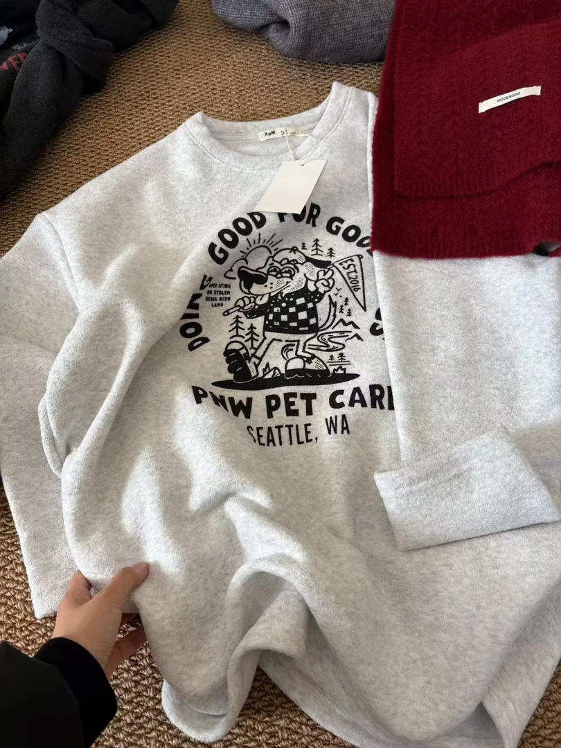 10001 麻白色比耶小狗T（加绒）