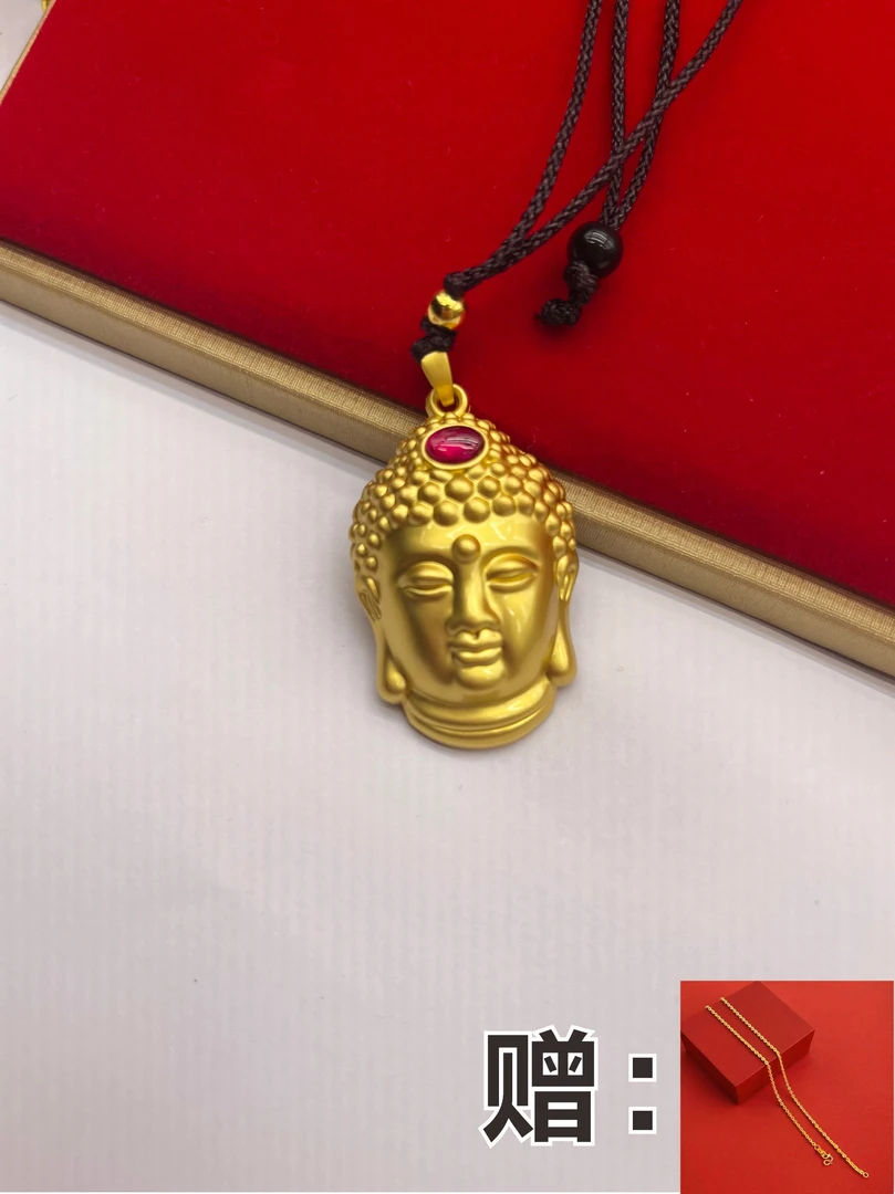 【直播专属】足金镶嵌红玛瑙佛头吊坠