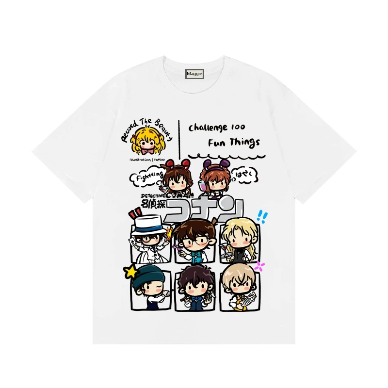 【绘画柯南】纯棉T恤女2025新款夏季男女同款宽松白色短袖上衣圆领