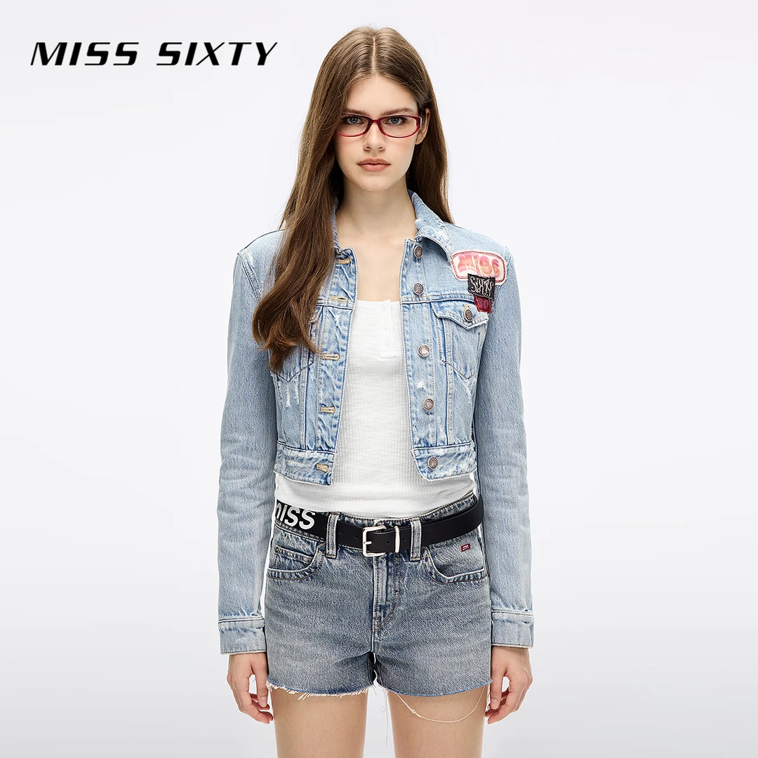 Miss Sixty2025秋季新款牛仔外套女复古工装撞色拼贴设计流光风