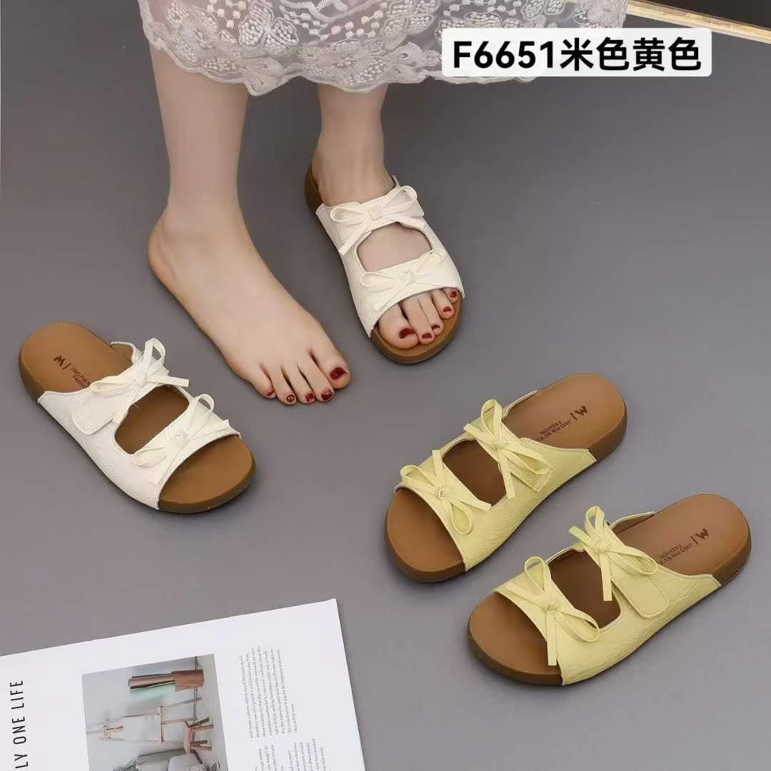 F6651蝴蝶结防滑一字拖防滑平底拖鞋夏季舒适春日慢人风