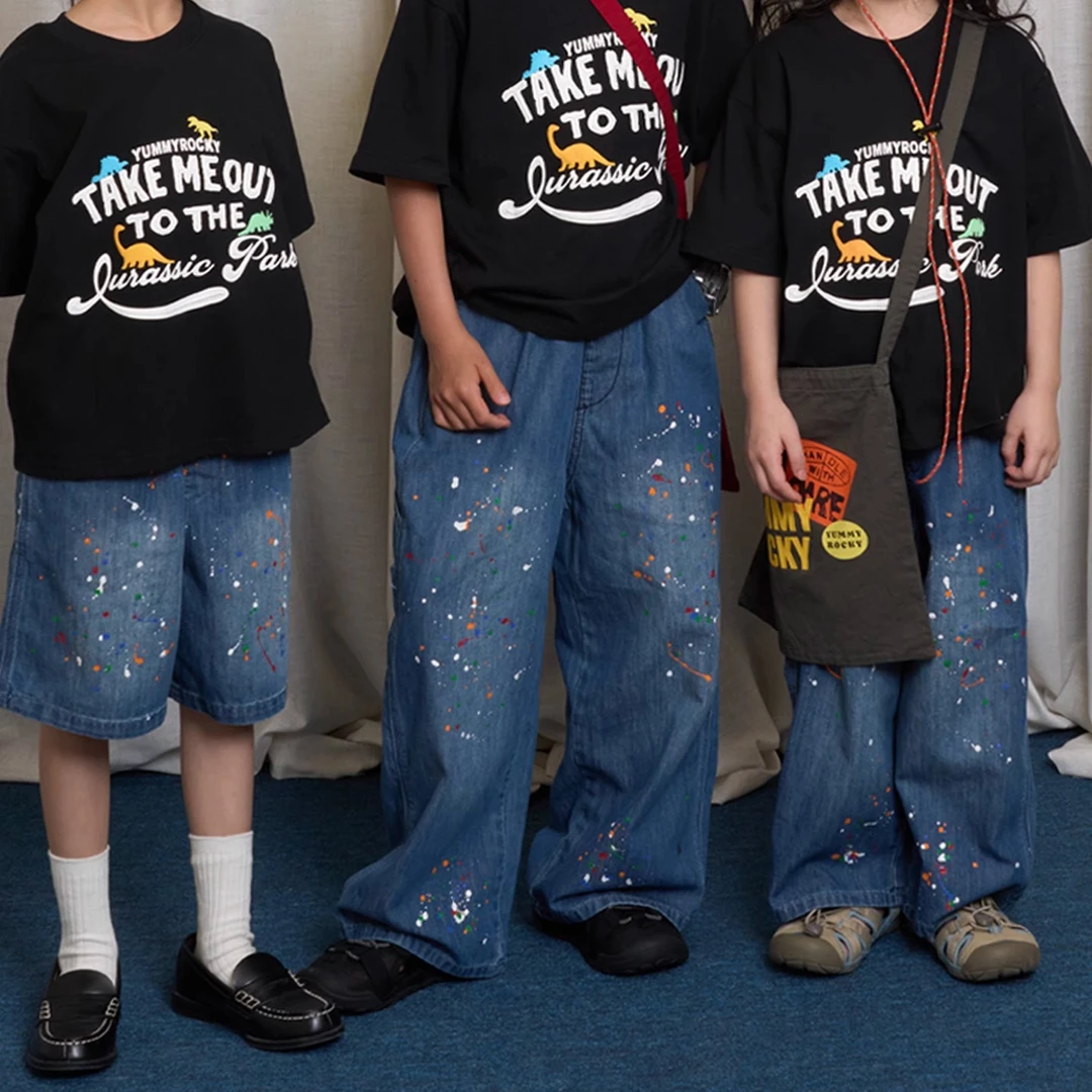 yummy&rocky【全手工定做】手工泼墨A类垂软阔版儿童直筒裤/短裤