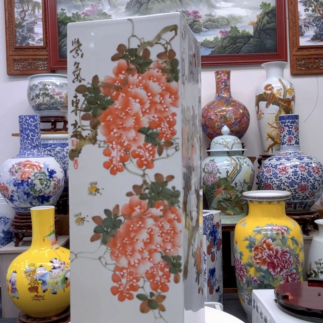 宁***）紫砂花瓶确保手工手绘作品