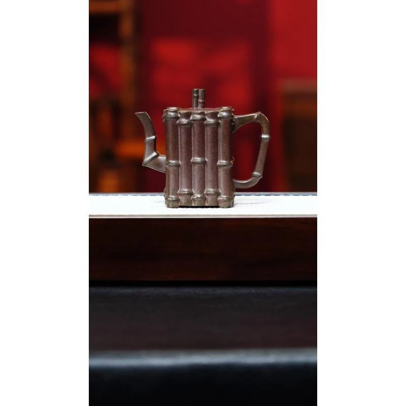 宜兴紫砂 四方竹段壶 龙骨金砂 王燕 h100