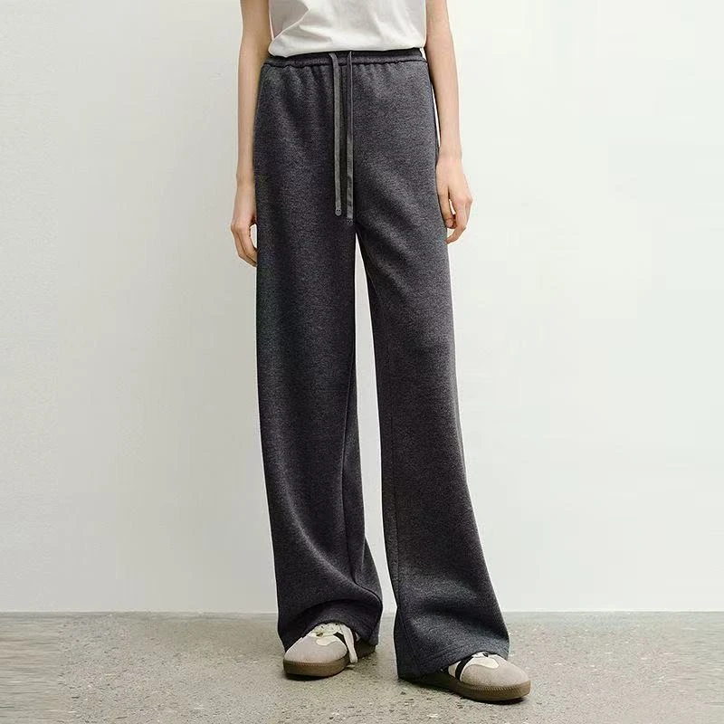 醋酸羊毛！女款秋冬加绒加厚宽松直筒裤-5006