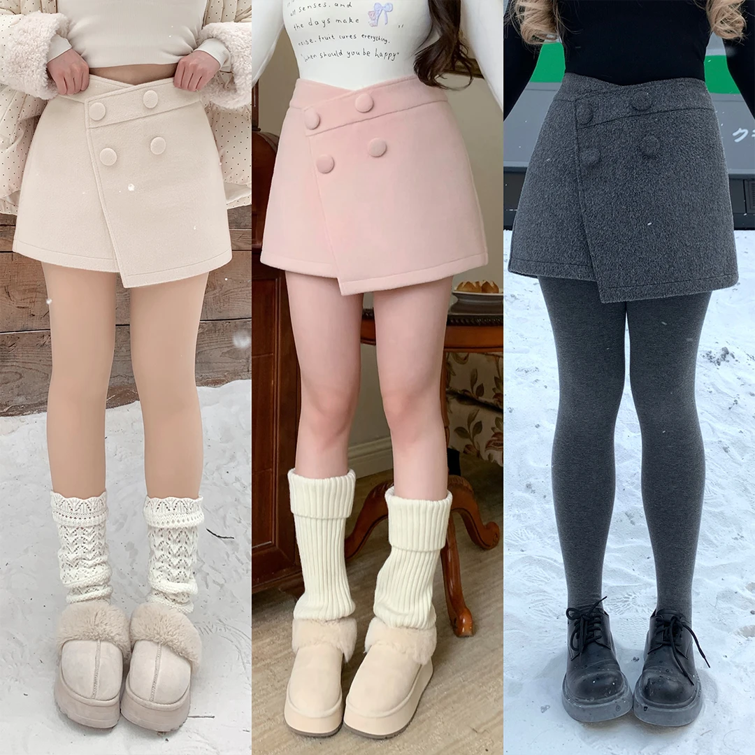 安妮不火【奶昔乖乖牌】新款纯色百搭遮胯A字毛呢半身短裙A254S0176