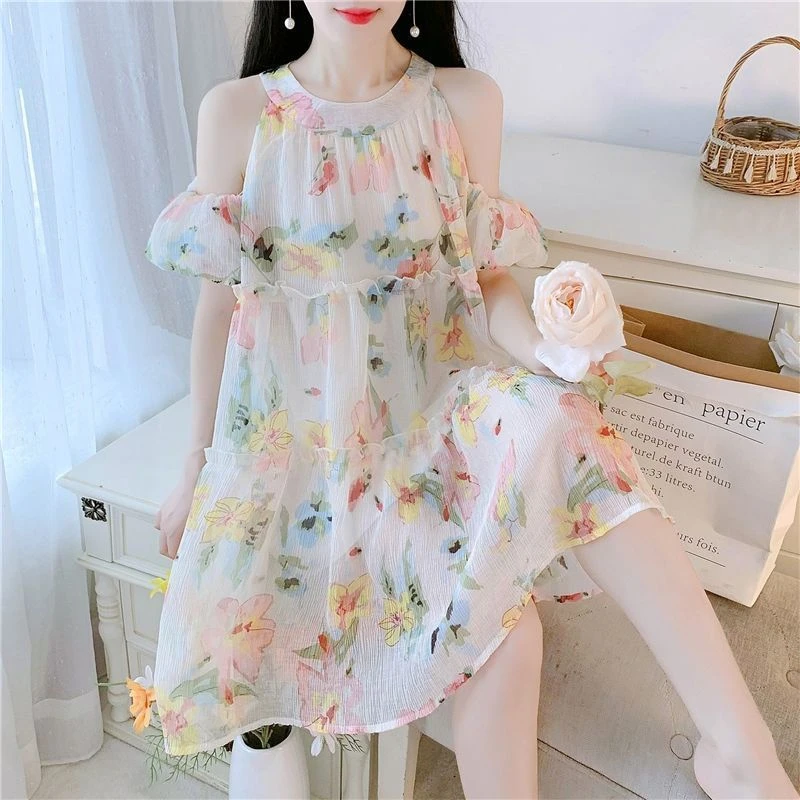 短袖少女灯笼袖裙子碎花韩版连衣裙甜美夏季宽松小清新森女大码女