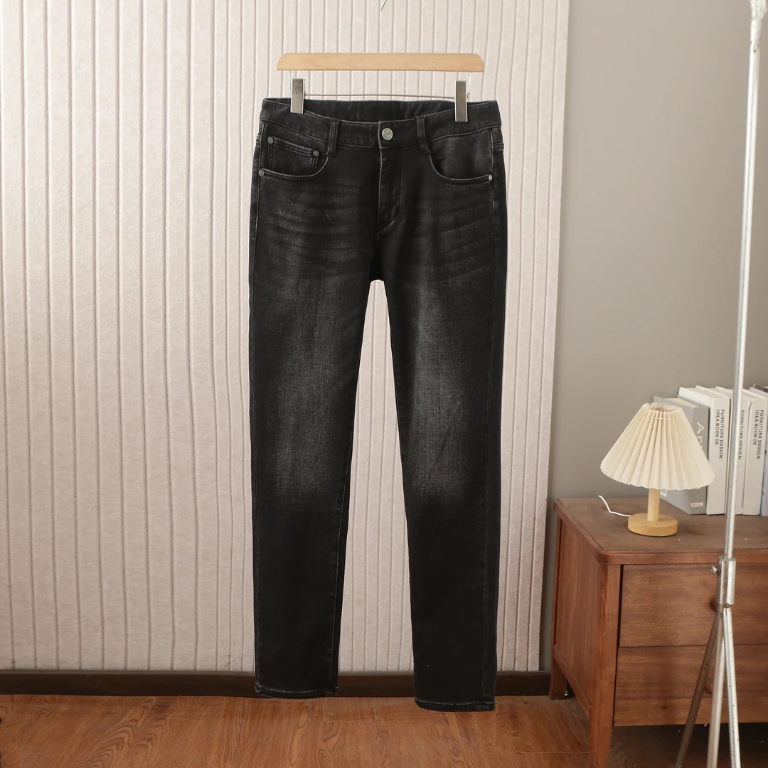 157-男士春秋新款黑色小直筒长裤 中腰弹力水洗简约百搭男牛仔裤
