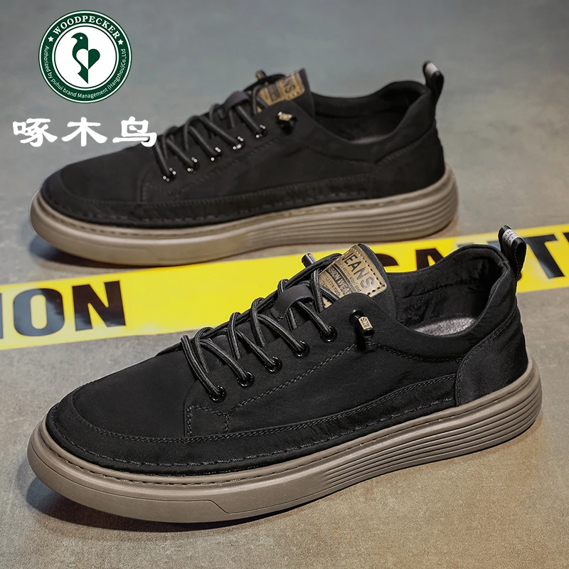 【正品】啄木鸟男鞋新款潮流百搭休闲帆布鞋夏季男士透气一脚蹬板鞋