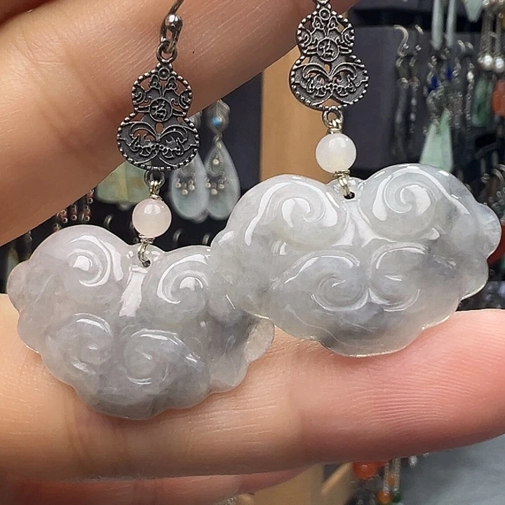 翡翠银S925镶嵌耳饰