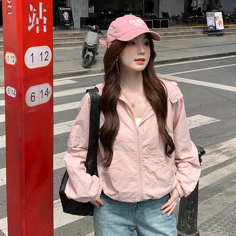 防晒衣户外运动梭织女春夏季薄款防紫外线速干防晒服连帽外套