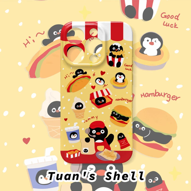 汉堡企鹅菲林软壳适用于苹果/华为/VIVO/OPPO小米卡通创意手机壳