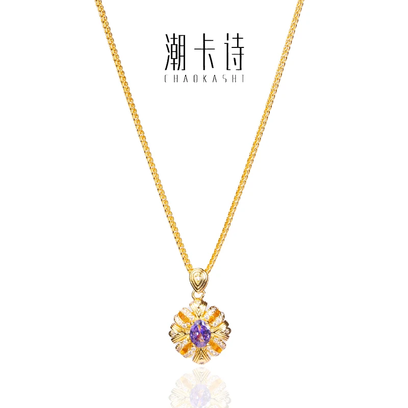 钛钢项链 紫荆花项链爆闪太阳花吊坠时尚轻奢精致锁骨链百搭