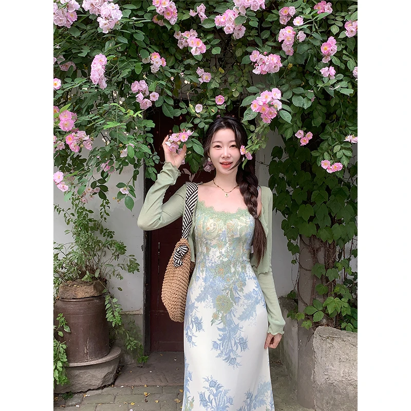 EIA一尧【花开半夏】新中式复古提花连衣裙女夏开衫吊带裙两件套