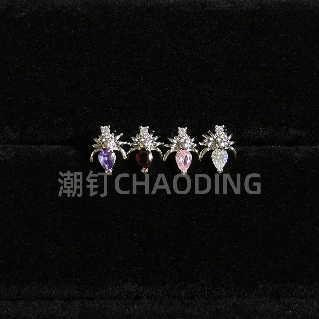 钛钢锆石耳饰 锆石蜘蛛唇钉超闪小众设计感百搭高级感精致唇钉
