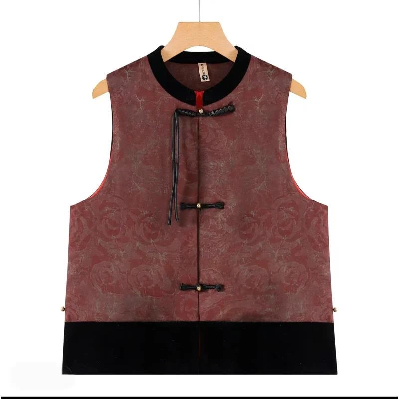 10961-中国风盘扣舒适气质拼接马甲中老年新中式马甲【A42-3-2】