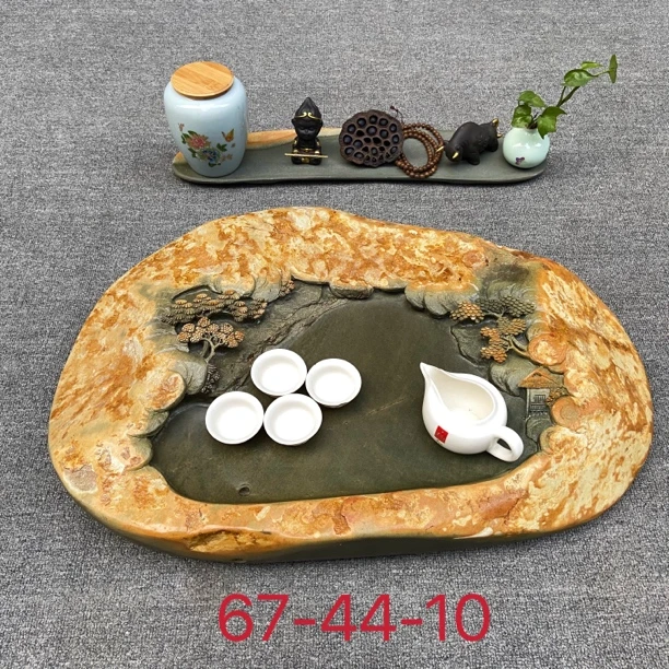 肇庆端砚石材绿端紫端排水储水双用简约实用茶盘石头原石天然石