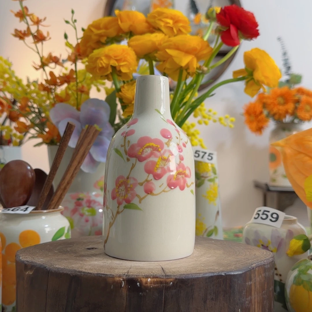 摆件景德镇陶瓷手绘小花瓶摆件无孔