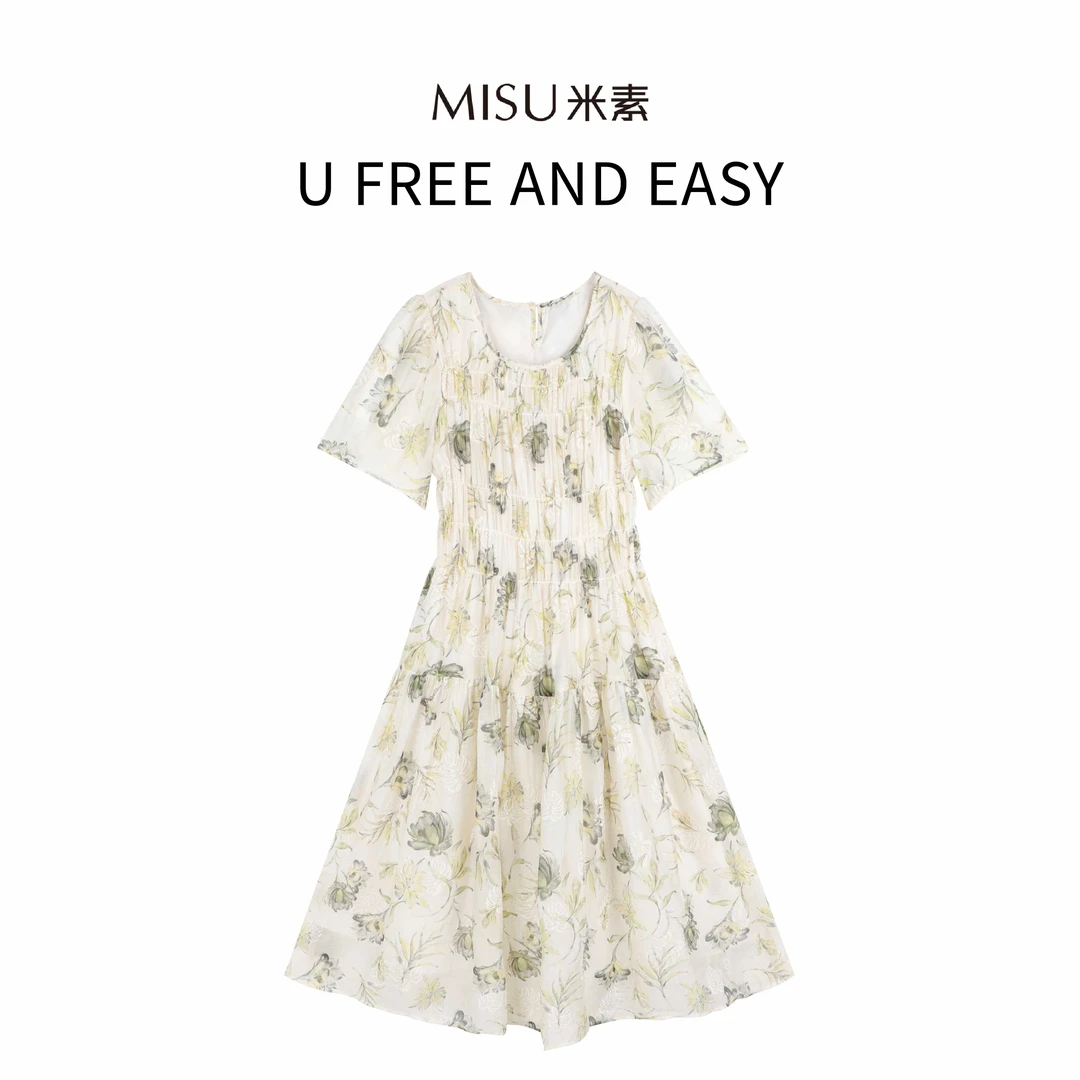 MISU米素气质时尚碎花显瘦法式印花甜美提花连衣裙125X636