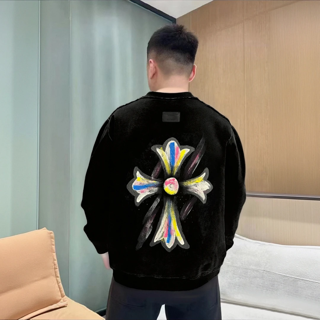 SX-G48-秋冬新款潮牌重工水洗扎染做旧十字架卫衣男女潮牌卫衣