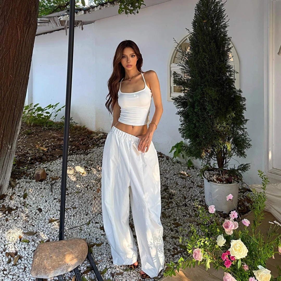 大U领工字吊带背心女夏2025年新款欧美辣妹带胸垫短款运动上衣