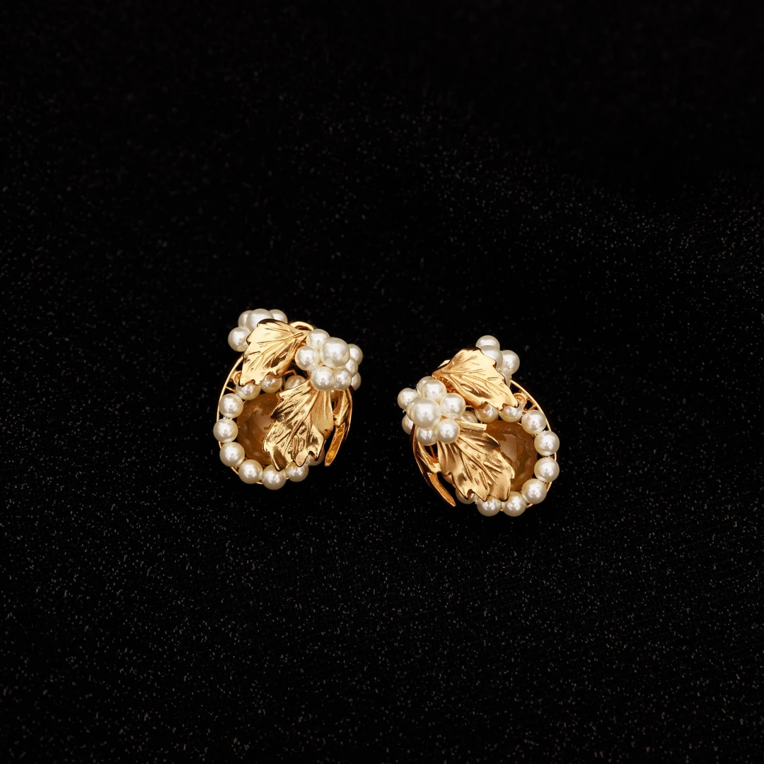 铜合金琉璃耳饰 复古重工琉璃珍珠镀金耳饰  es0208