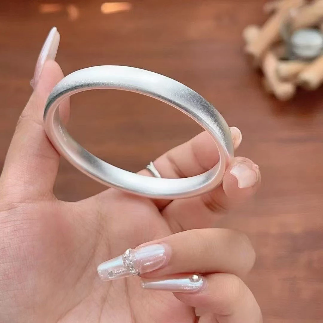 999.9银古法磨砂【大轮胎】实心镯2026爆款配件赠礼盒证书