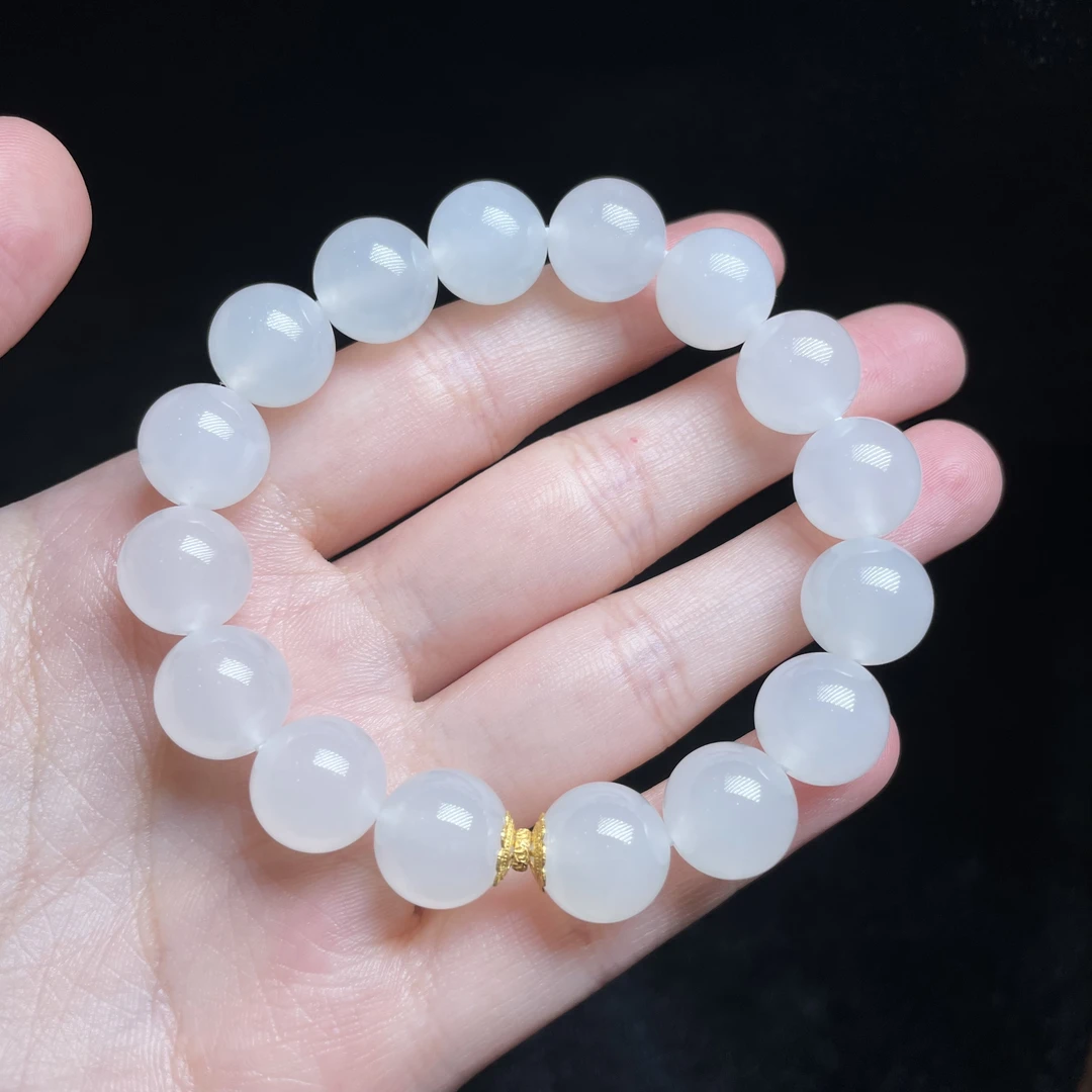 L【玉氏珠宝】18k金和田白玉手串-约11mm 多样性发一 CAN1890158