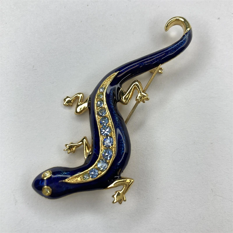 合金胸针 cabouchon蓝色珐琅莱茵石蜥蜴胸针1-7【2061220-012】