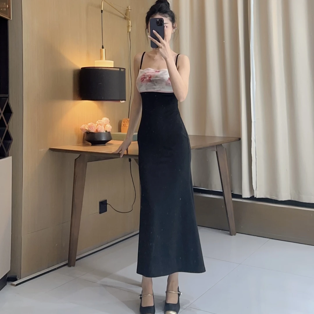 气质女人味轻奢定位花拼接浅浅一笑包身显瘦性感鱼尾连衣裙