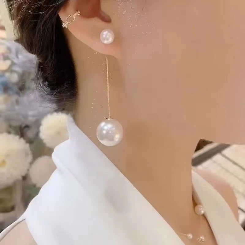 合金仿珍珠耳饰 金色女耳环长款流苏耳坠两戴饰品s925法式珠宝