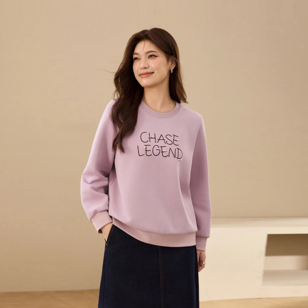 【微风情书】纤莉秀大码女装流光风针织空气层罗纹圆领卫衣QK3418