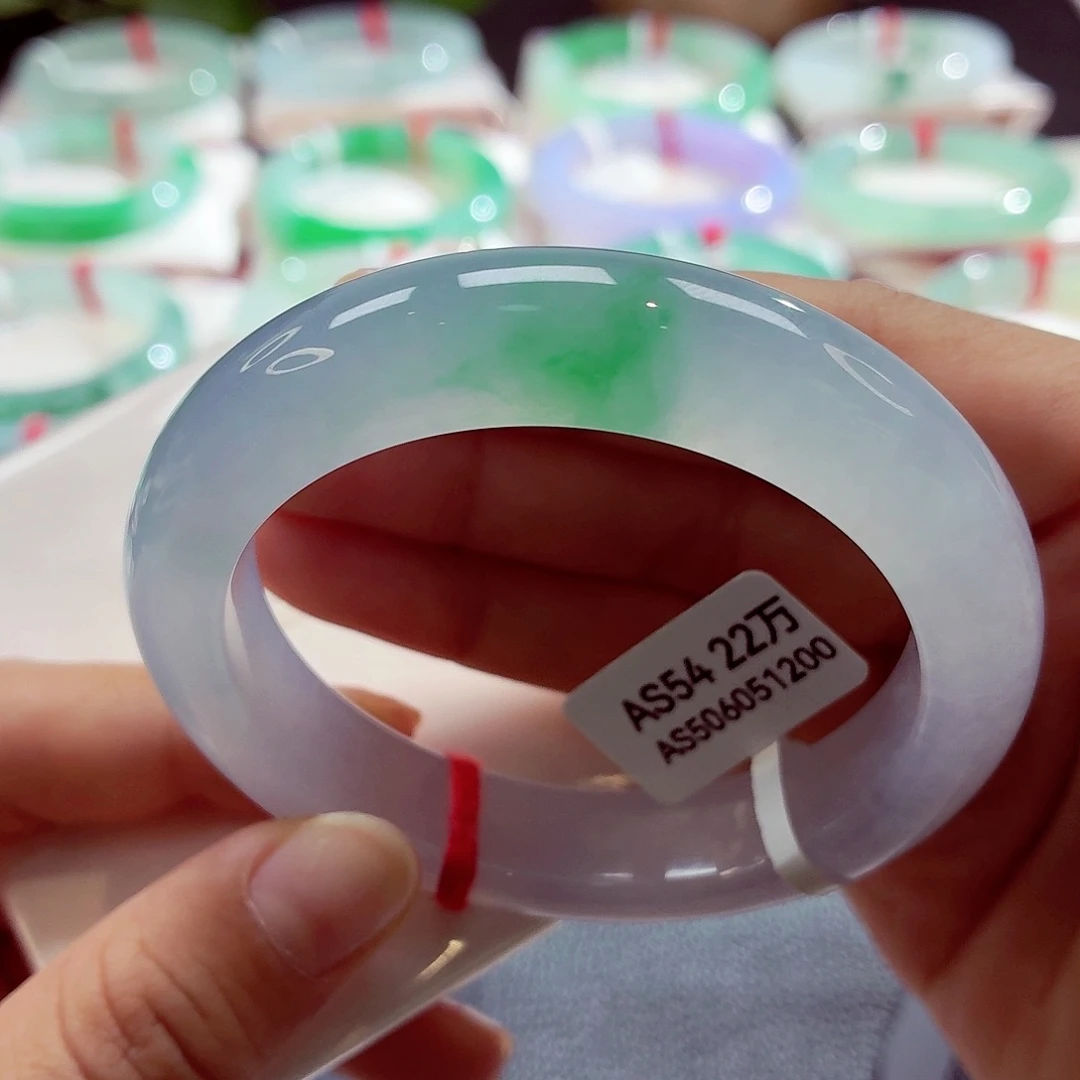 翡翠未镶嵌手镯冰紫点翠68-29