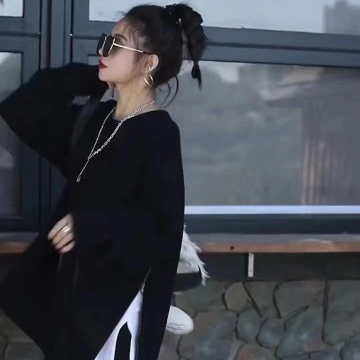 01-150  大链接新款韩版圆领开叉休闲毛衣女 退货慎拍！