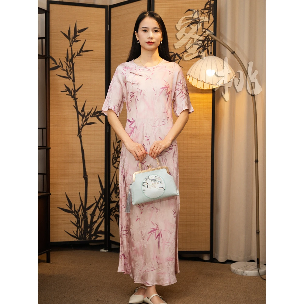 【蜜桃】新中式国风夏季圆领女装连衣裙