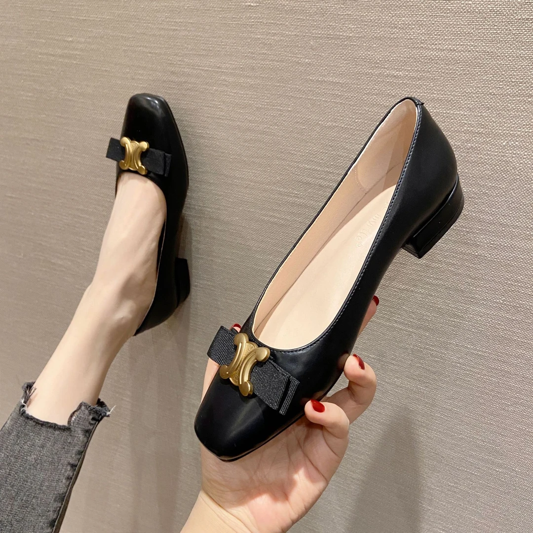 2025软底新款小香风甜美气质百搭黑色凯旋门金属扣精致柔软鞋底优