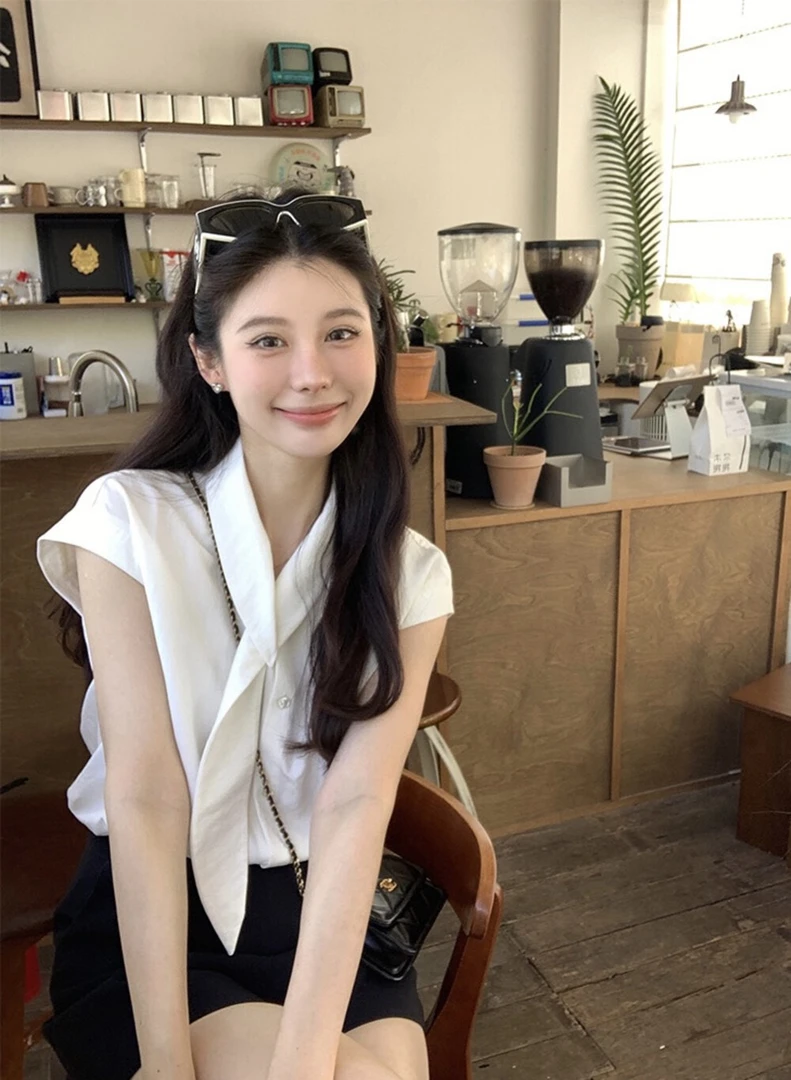 洋气围巾领飘带领白色衬衫韩系复古衬衣性感风上衣女显瘦宽松小衫