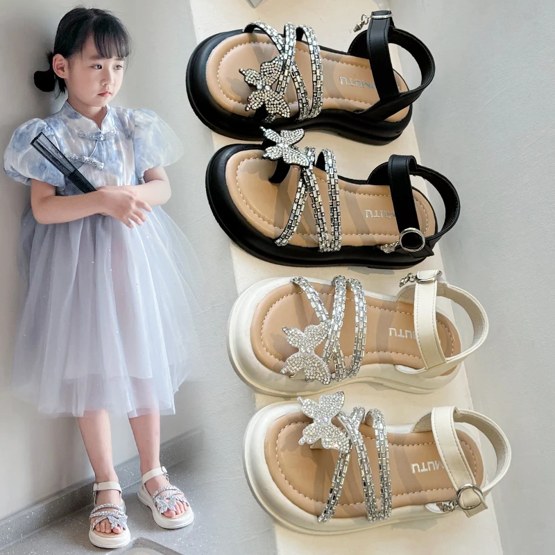 女童夹趾凉鞋2025夏季新款儿童鞋子女孩公主鞋软底防滑水钻沙滩鞋