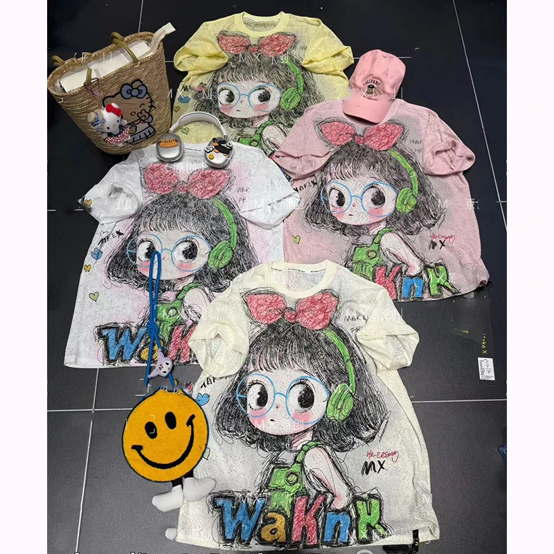 潮牌新款t恤女重工2025夏季爆款宽松时尚甜美减龄上衣设计感小众