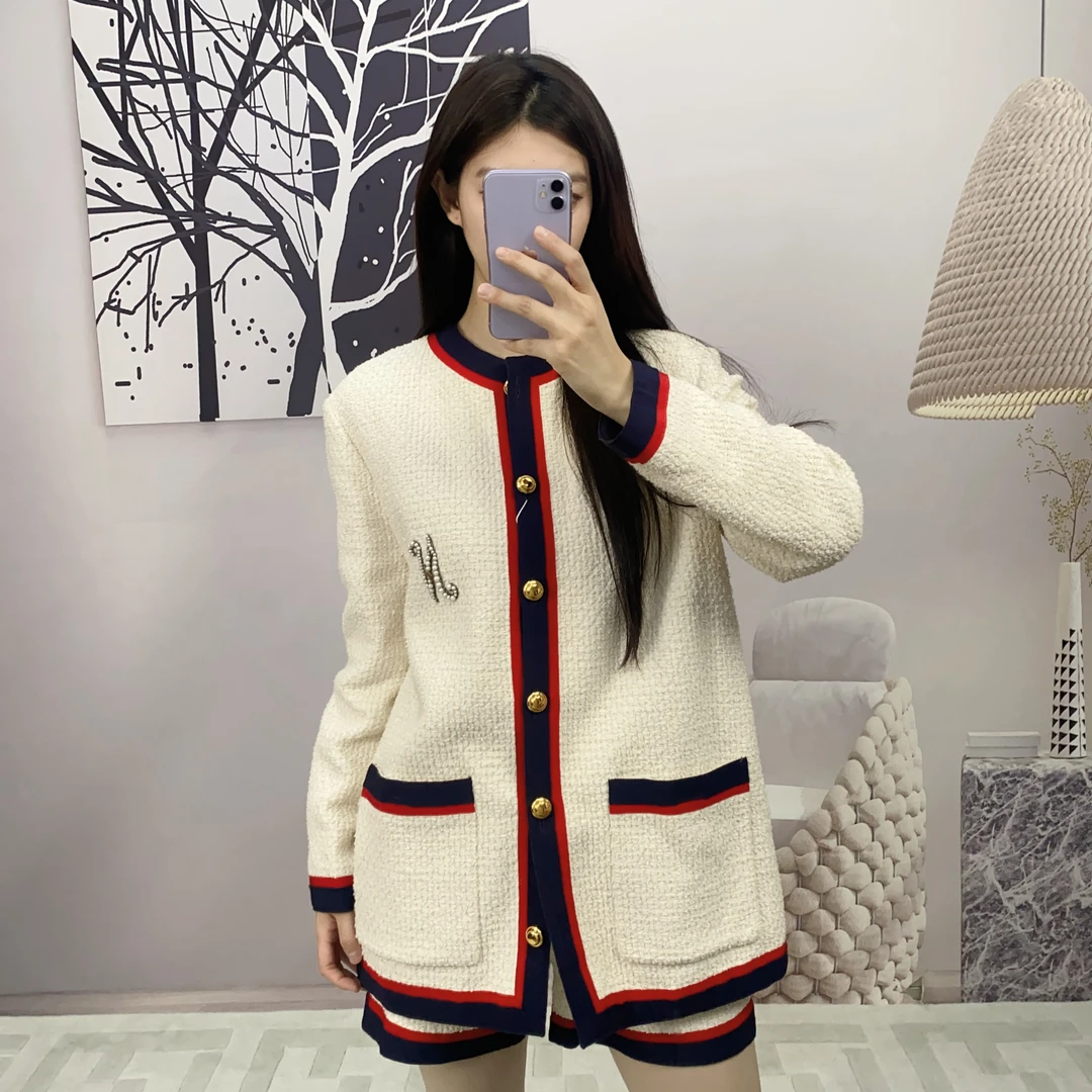 95新 GUCCI/古驰 麦殿/粗花呢女士外套40码白色/250209ZYTYY07