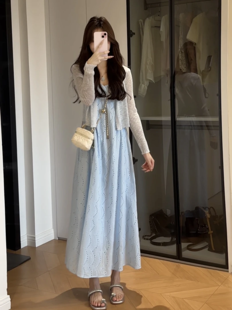 法式刺绣镂空复古连衣裙女2025夏季设计感绝美长裙