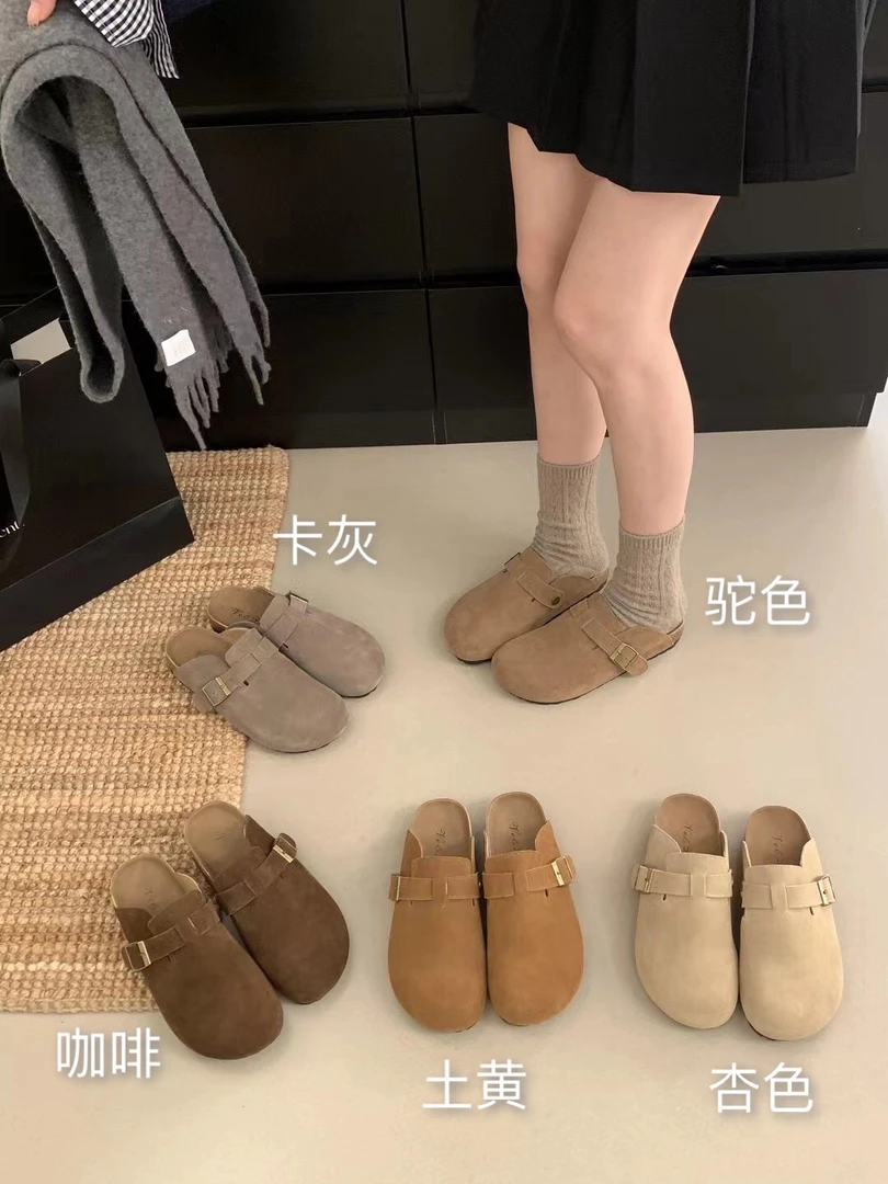 绝美超软包头真皮软木勃肯鞋包头半拖复古复古平底