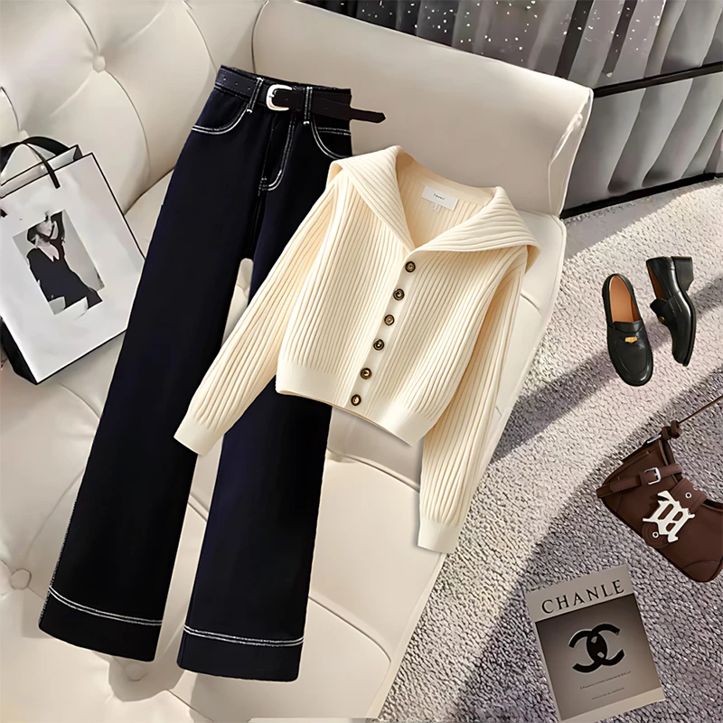 冬季时尚套装小香风黑色针织衫女新款高级感洋气减龄半身裙两件套