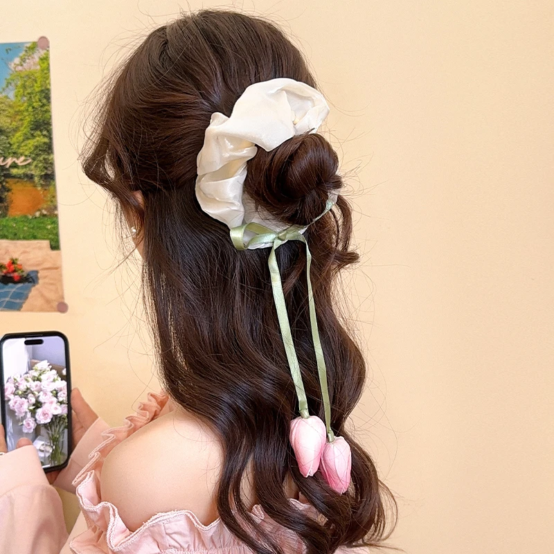 甜美可爱公主头饰大肠发圈女新款郁金香头绳高弹力扎头发马尾发绳